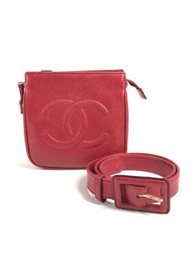 Chanel Waist Bag Big CC Logo Leather Red